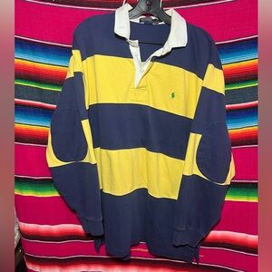 Vintage Polo Ralph Lauren Striped Rugby Shirt Blue/Yellow Size XL